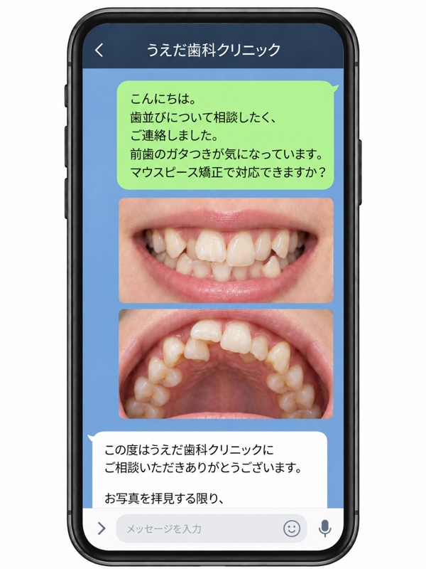 LINEで歯並びの写真を送って相談している画面